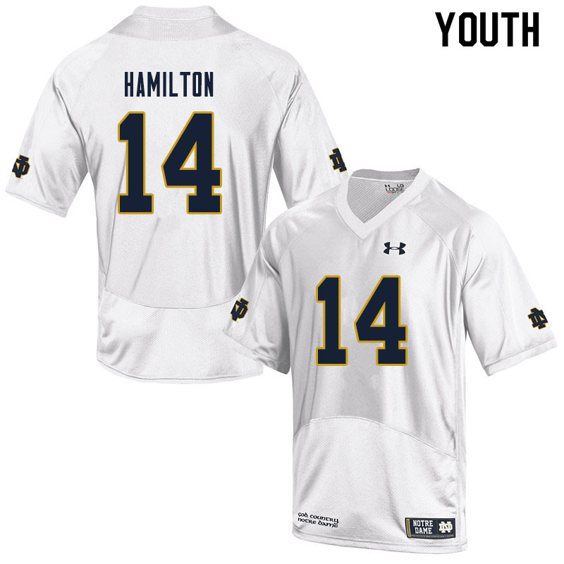 Youth #14 Kyle Hamilton Notre Dame Fighting Irish College Football Jerseys Sale-White - Click Image to Close
